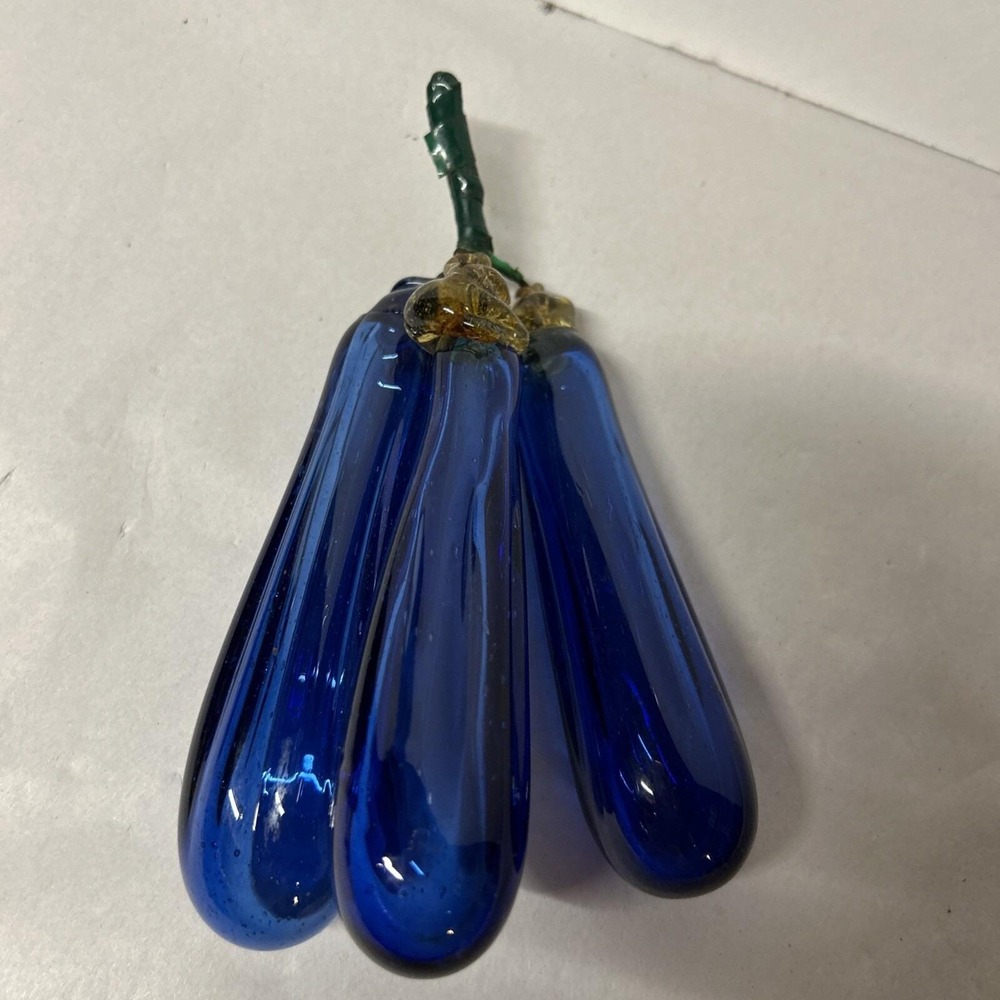 Vintage Cobalt Blue Eggplant Zucchini Squash Hand Blown Glass MCM Design Decor
